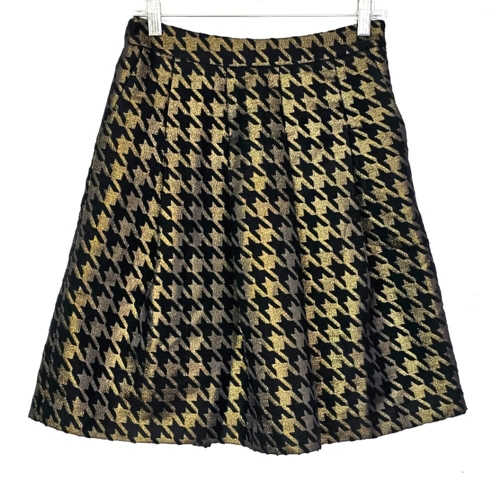 Ann Taylor Factory Whimsigoth Skirt  Houndstooth Black & Metallic Gold Sz 2P